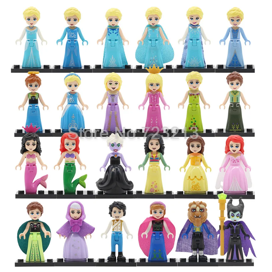 

Single Sale Princess Girl Fairy Tale Figure Belle Doll Mulan Cinderella Ariel Olaf Alana Prince Tangled Building Blocks Set Toys