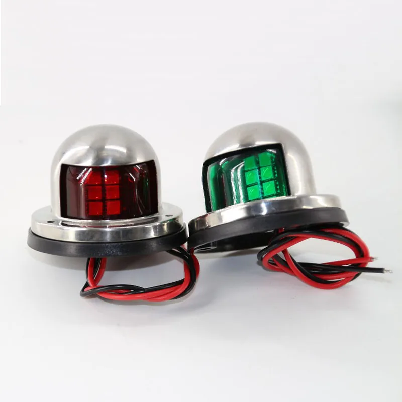 ONE Pair 12V Polished Stainless Steel LED Bow Navigation Lights Red /& Green