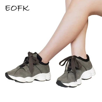 

EOFK Women Sneakers Shoes Woman Casual Flats Women's Flat Shoes Autumn Breathable Round Toe Lace-up Grey Teenagers Shoes