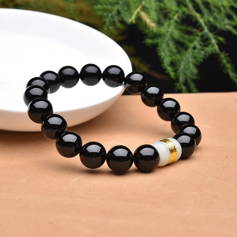24K желтый золотой белый жадеит бусины натуральный черный Агат браслет эластичная