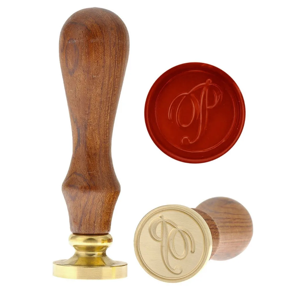 Lpraer Letter Wax Seal Stamp Vintage Retro Gold Brass Head with Wooden Handle Initial Alphabet J 