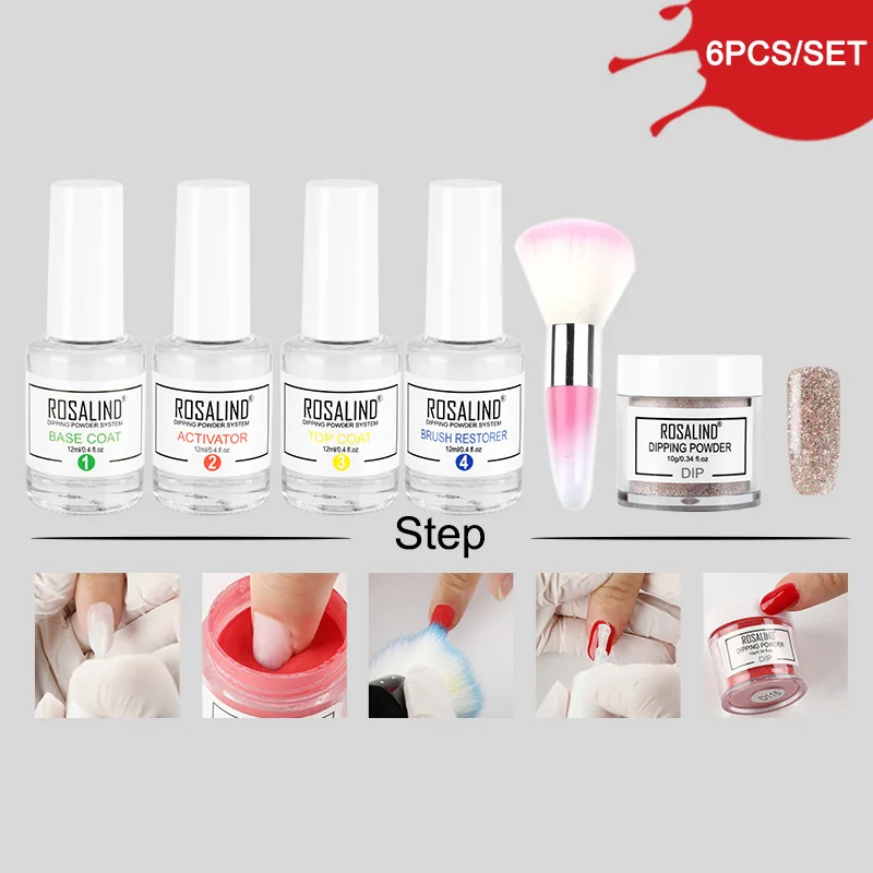 RP-6PCS-01 ROSALIND погружающая блестящая пудра натуральный сухой хром пигмент не нужна лампа лечения ногтей искусство пыль голографическая Пудра Набор для маникюра - Цвет: RP-6PCS-01