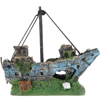 

Resin Aquarium Ornament Artificial Wreck Sunk Ship Sailing Boat Destroyer Fish Tank Decoration Aquarium Landscaping Decoration