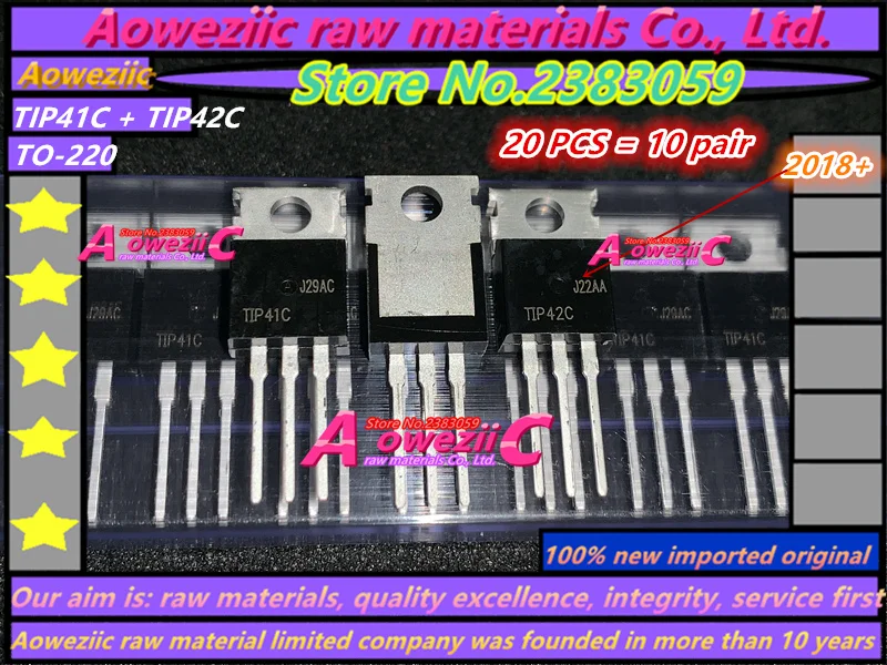 Aoweziic+ импортный TIP41C TIP42C TIP41 TIP42 TO-220 дарлингтонский силовой транзистор на трубке 6A 100 в