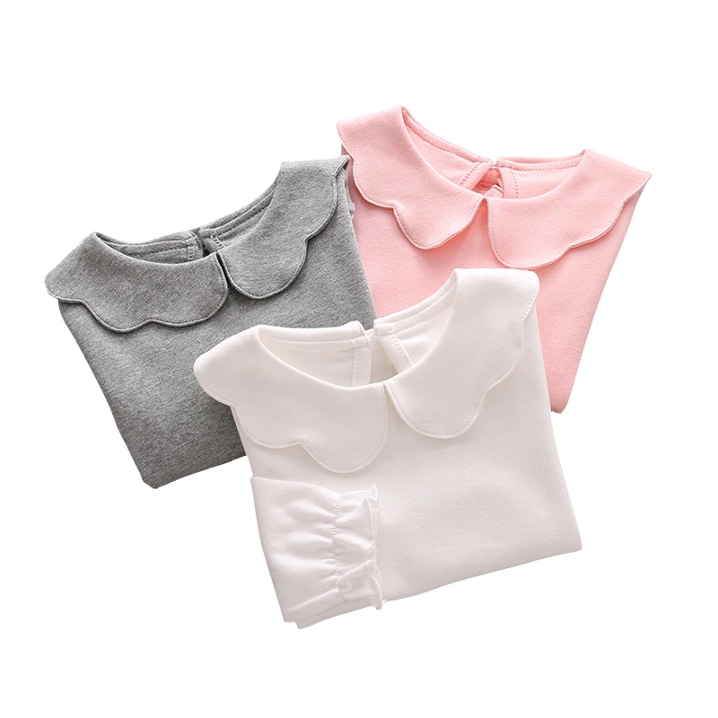 

2019 winter autumn clothes white cotton long sleeve tops age for 2 - 8 yrs little girls cute doll collar t-shirt kids tee shirts
