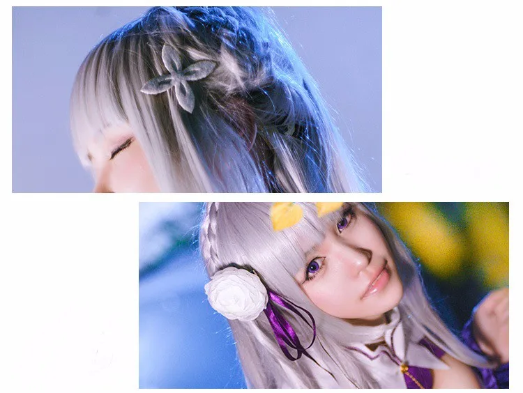New ReZero kara Hajimeru Isekai Seikatsu Emilia Cosplay Costume Fancy Dress+Elf Ears Halloween Adult Costumes for Women (7)