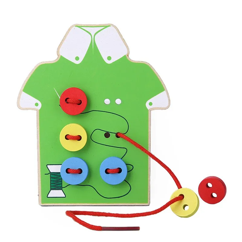 

Kids Educational Toys Beads Lacing Board Wooden Children Toddler Sew On Buttons Early Education Teaching Development