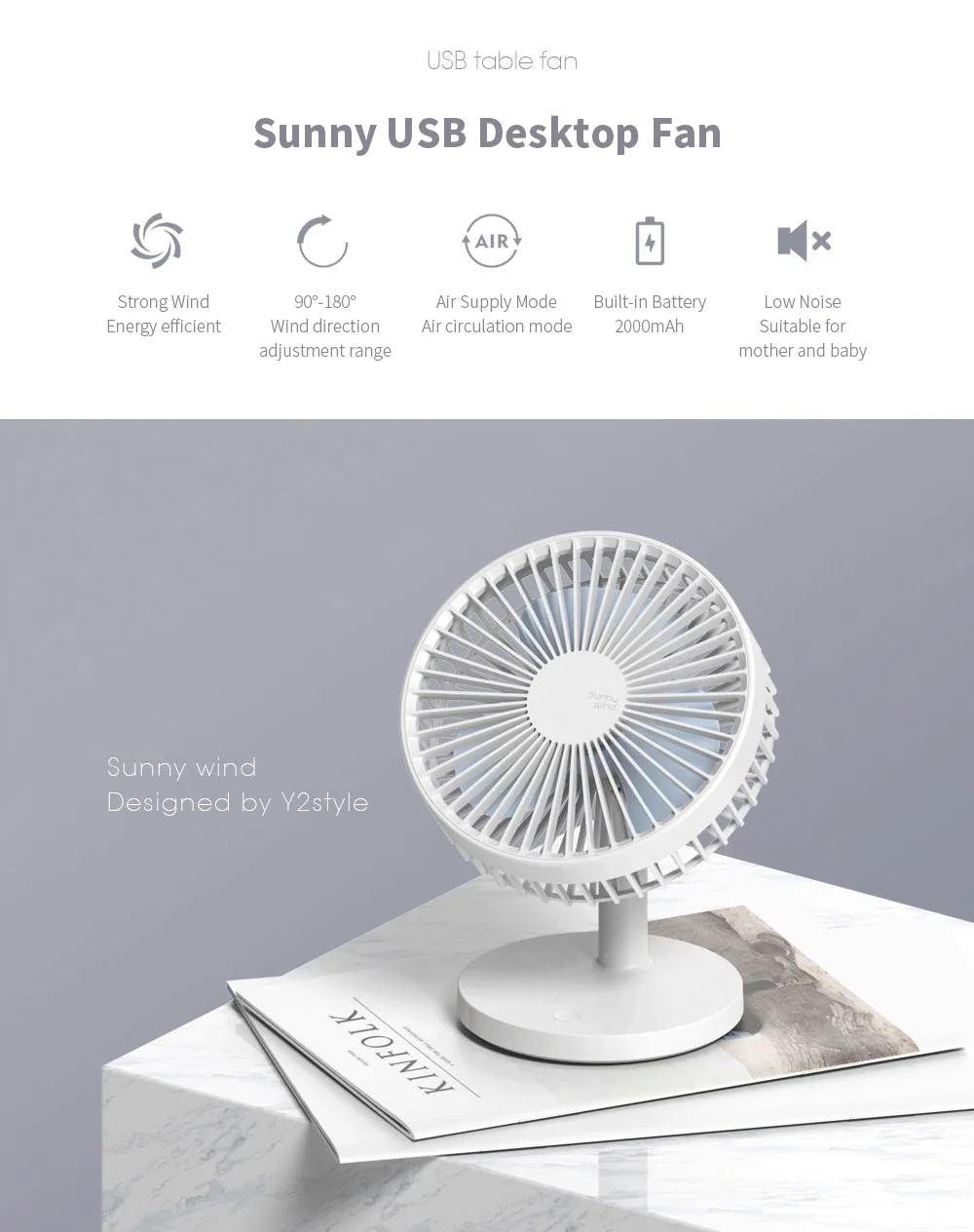 YOUPIN 3Life 202 Desktop Mute Big Fan USB Charging Mini Portable Handheld Fan 2000mAh Battery Capacity Low Noise Strong Wind