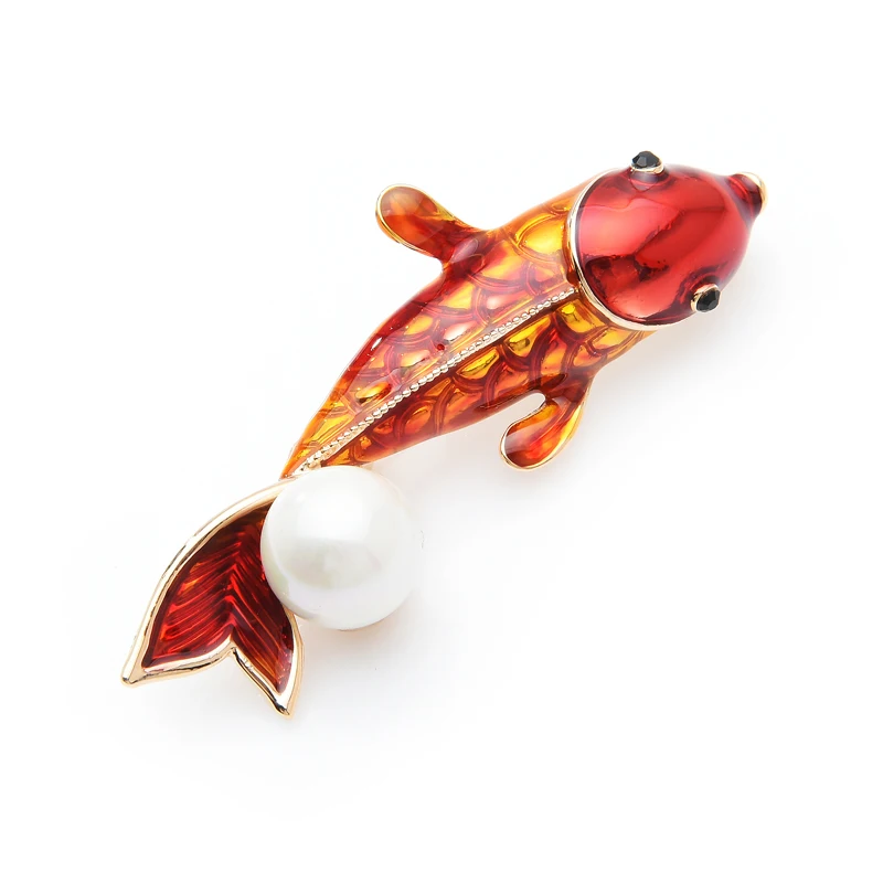 

Inokeey Red Enamel Fish Women Brooch 2019 New Jewelry Pins