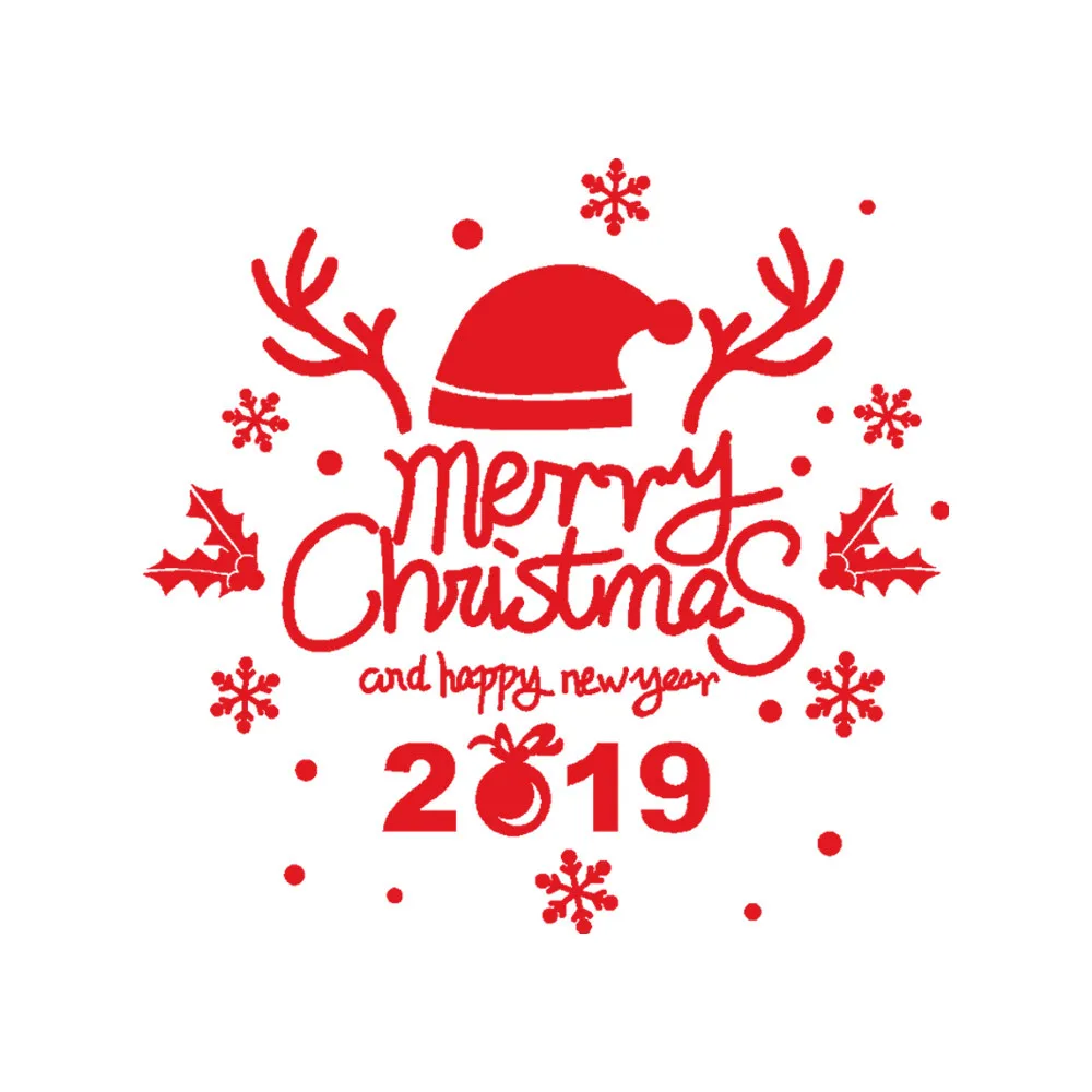 2019 Merry Christmas hat knot Snowflake Wall Sticker Festival Decals Santa Murals Windows ...