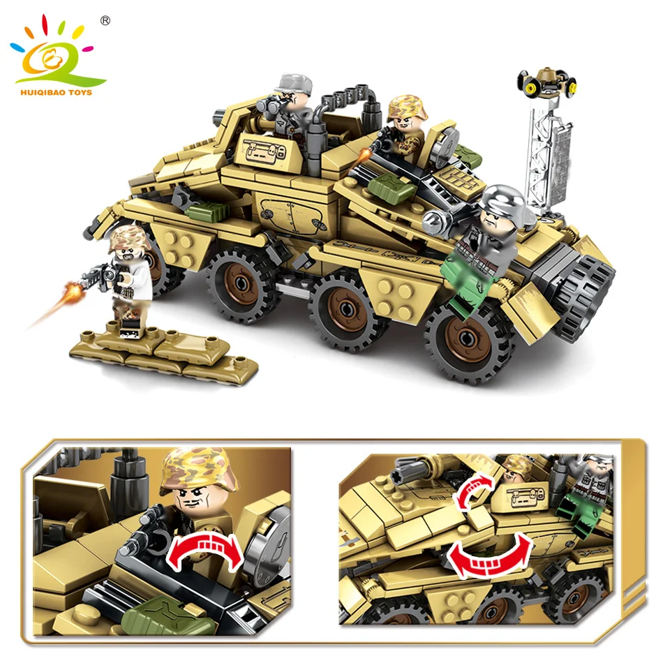 

395PCS Military WW2 Army Germany Armored Vehicle Soldiers Building Blocks Figures Weapon truck Bricks Toys for Children Boys