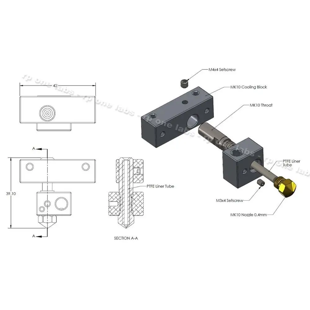 MK10 экструдер Hotend/w блок охлаждения Wanhao Дубликатор производитель выберите 3d принтер