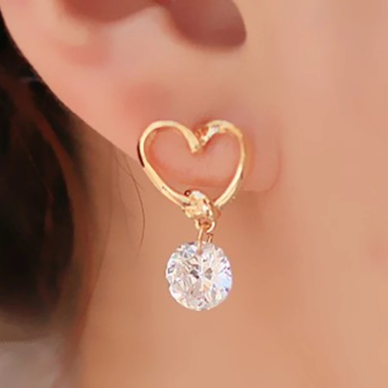 

2019 New Fashion Earrings Jewelry Hot Sale Hollow Love Heart Fine Zircon Earrings For Woman Accessories Best Gift