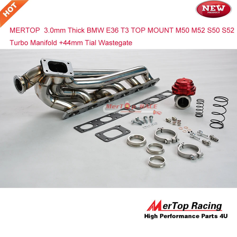 

MERTOP Race 3.0mm tube thick steam pipe for E36 T3 TOP MOUNT Turbo Manifold M50 M52 S50 S52 1992- 98+44mm V band Wastegate