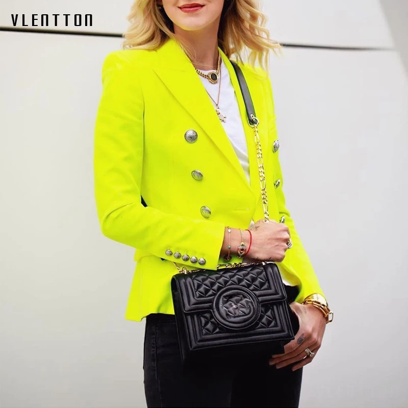 

2019 Yellow Jacket Blazer Women Double Breasted Long Sleeve Slim Women's Blazer Jackets Spring Autumn Elegant Office Suit Coat