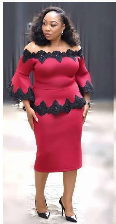 Для женщин комплекты из двух предметов в африканском стиле тонкий с открытыми плечами скромные офисные Повседневная обувь юбка-карандаш