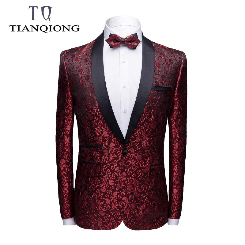 

Blazer Men 2019 Brand Mens Shawl Collar Black Mens Floral Blazer Slim Fit Casual Suit Jacket Prom Party Blazers Man Formal Wear