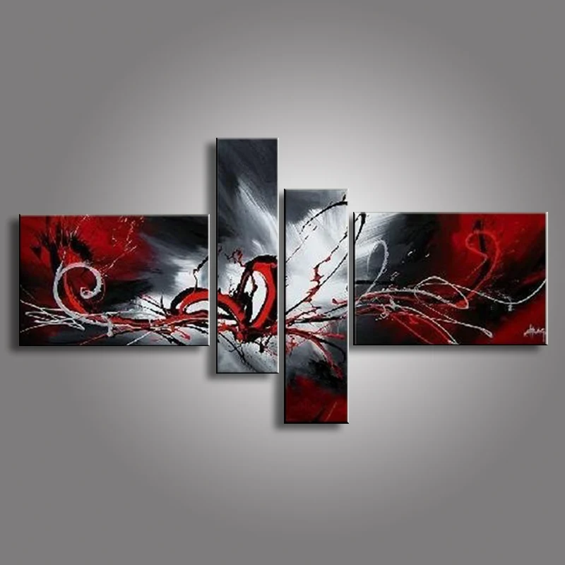 Billig Hand Bemalt Abstrakten Ölgemälde Auf Leinwand Rot Schwarz Weiß moderne Ölgemälde Set Dekoration Wandkunst Für Wohnzimmer Roon