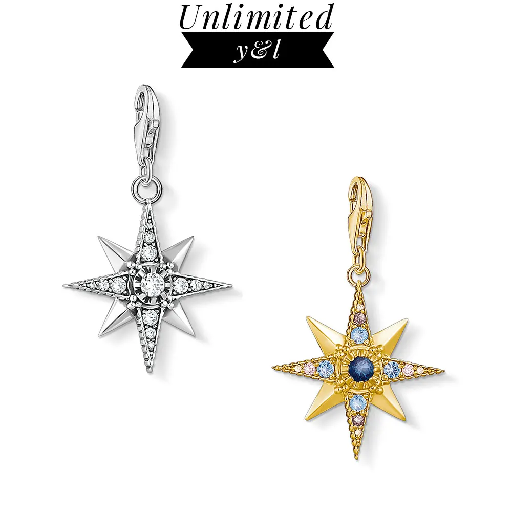 

Silver/Gold Royal Blue CZ Star Charms for Jewelry Making 925 Sterling Silver Vintage Pendant Jewelry Fit Bracelet Necklace