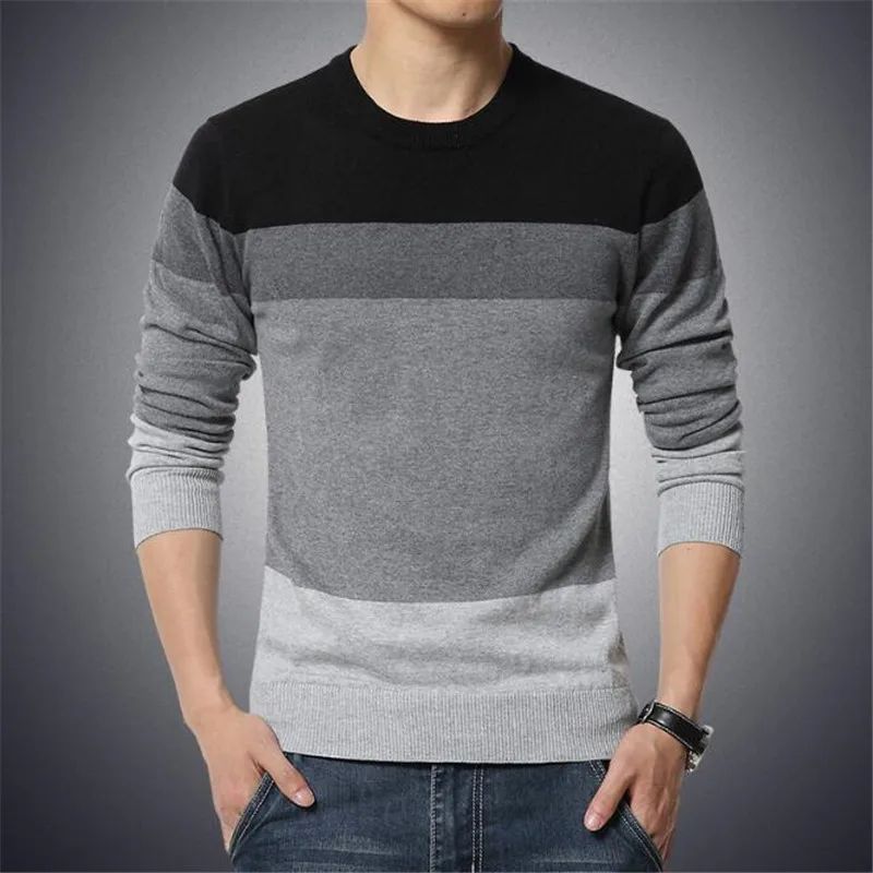 

M-4XL Sweater Men 2019 New Arrival Casual Pullover Men Autumn Round Neck Patchwork Quality Knitted Brand Male Sweaters Plus Size