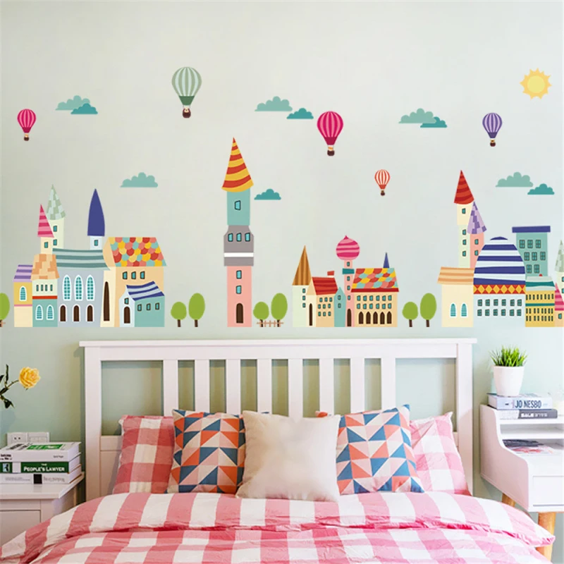 KAKUDER, строительный воздушный шар, наклейка на стену, украшение дома, детская клейкая виниловая обои, Фреска для маленьких девочек и мальчиков, комната 60*90 см