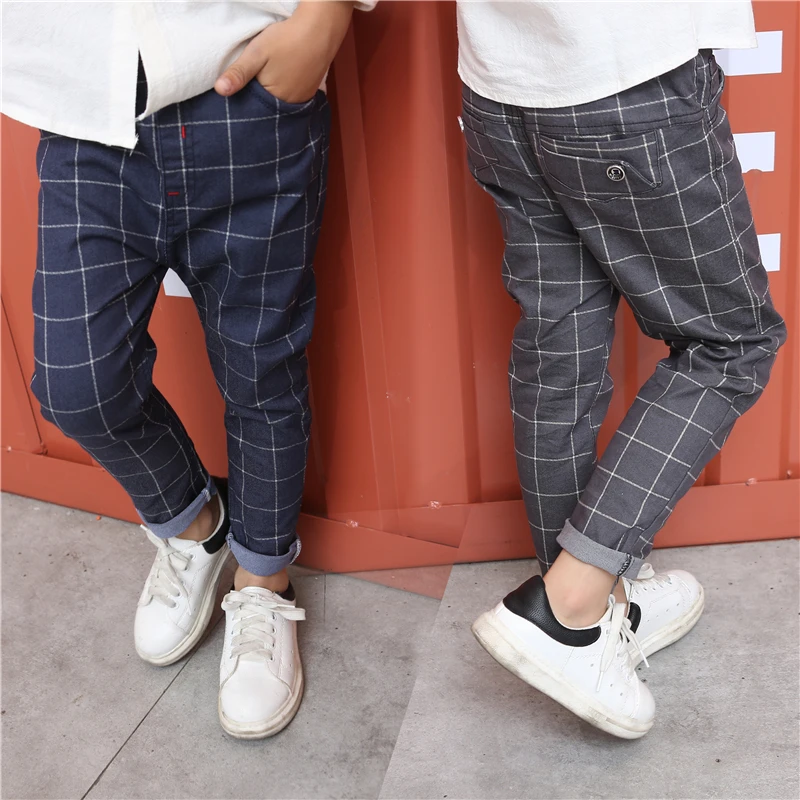 

Kids Clothes Autumn Spring Boys Casual Plaid Pants Elastic Waist School Children Full Length Trousers Fashion Big Boys Pants