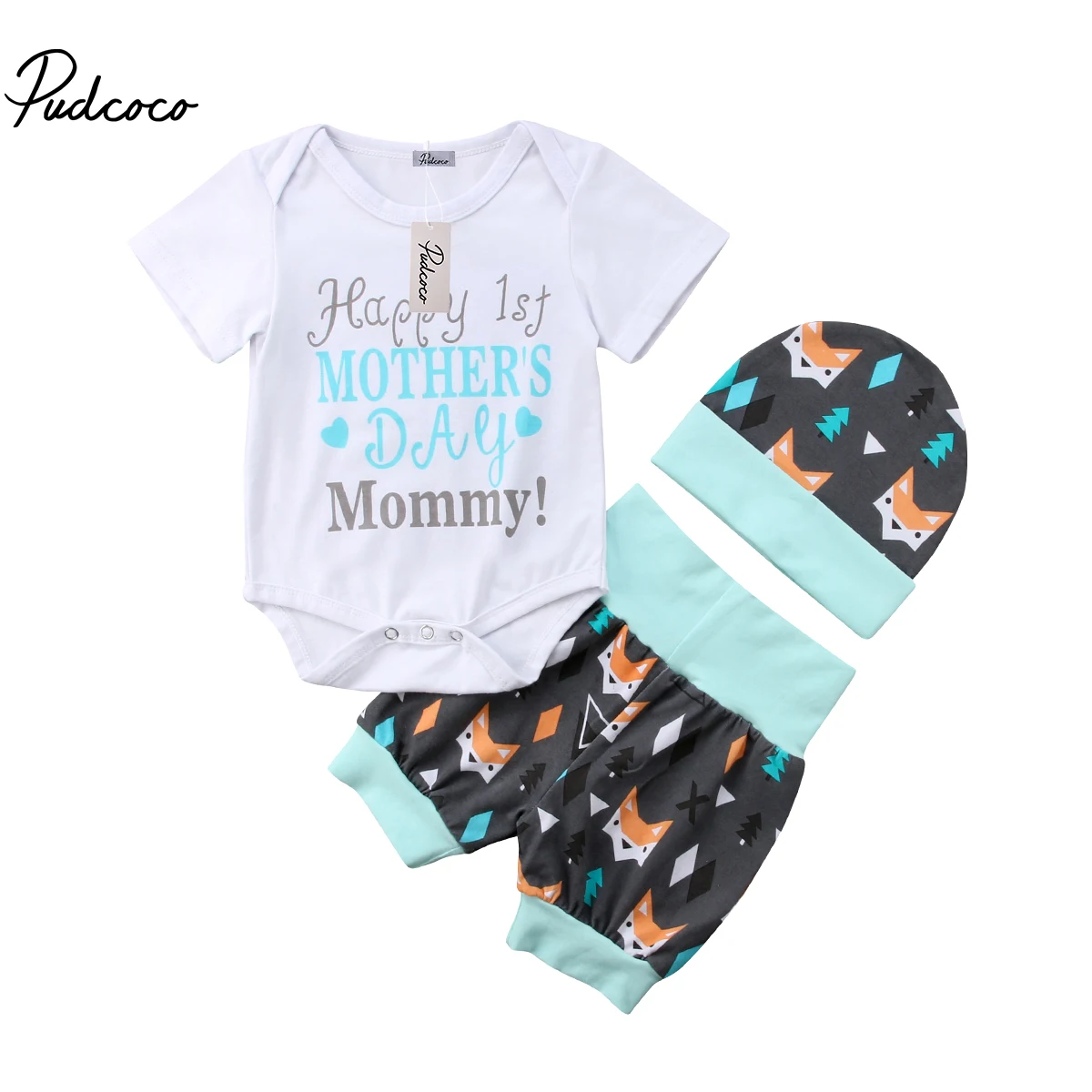

Happy 1st Mothers Day Toddler Kids Baby Girls Boy Summer Clothes T-shirt Tops+Animals Shorts 3Pcs Outfits Clothing Sets 0-24M