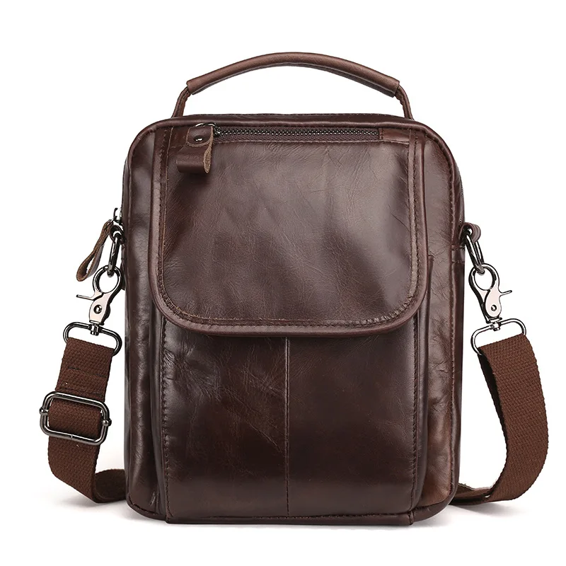 

Luxury Genuine Leather Handbag Men Designer Male Handle Briefcase Vintage Men's Shoulder Messenger Bag Oil Wax Small Flap Bag