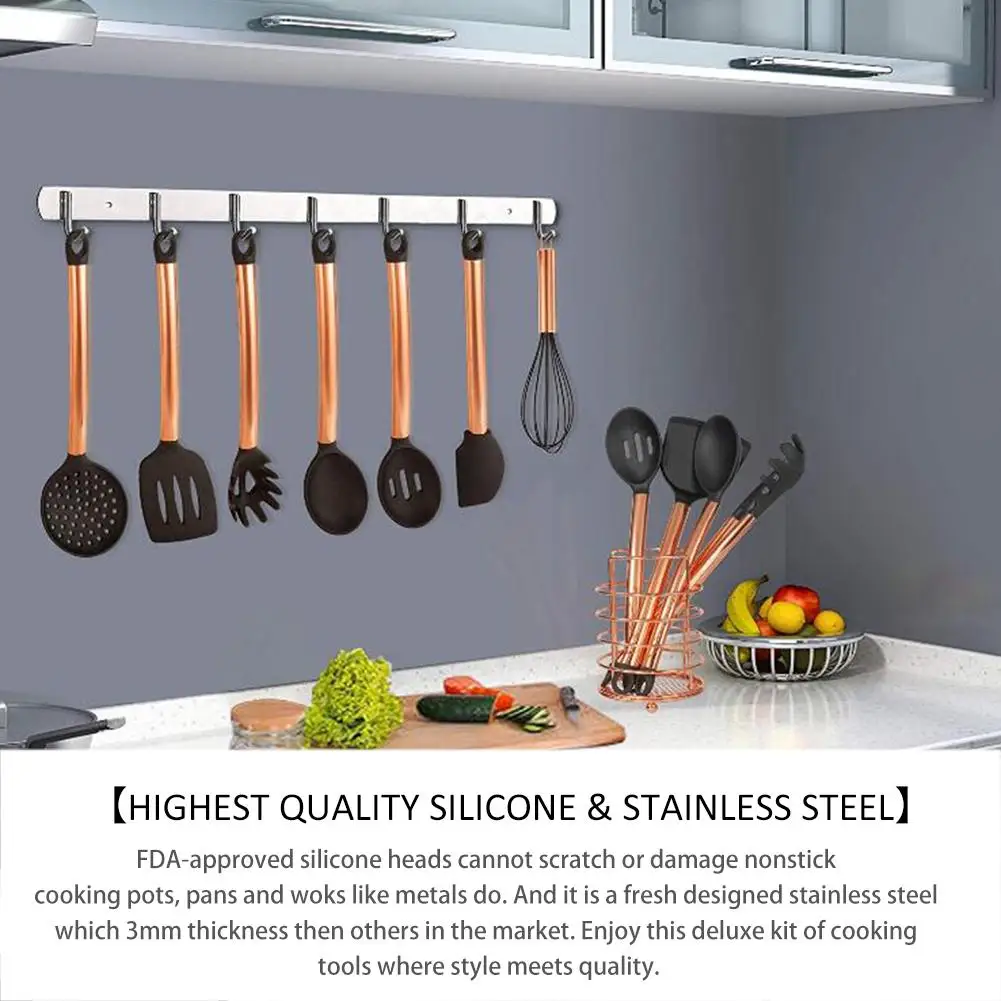 

11PCs Copper Plated Handle Silicone Kitchenware Nonstick Cooking Shovel Spoon Kitchen Tool Set Silicone Cooking Kitchen Utensils