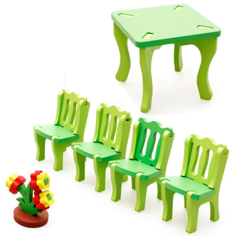 Новые детские DIY Развивающие игрушки Деревянные 3D сборки головоломки домашний стол стул комод игрушки Модель Высокое качество 1 комплект