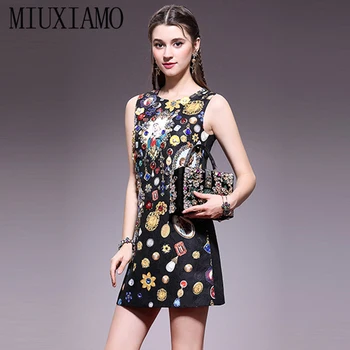 

MIUXIMAO High Quality 2019 Summer&Spring Newest Casual A-Line Diamonds Virgin Mary Tank Casual Dress Women vestido