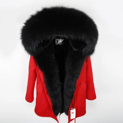 Парка из натурального меха, камуфляжное длинное зимнее пальто с капюшоном, женская зимняя куртка с воротником из натурального меха енота, теплая меховая подкладка - Цвет: Long