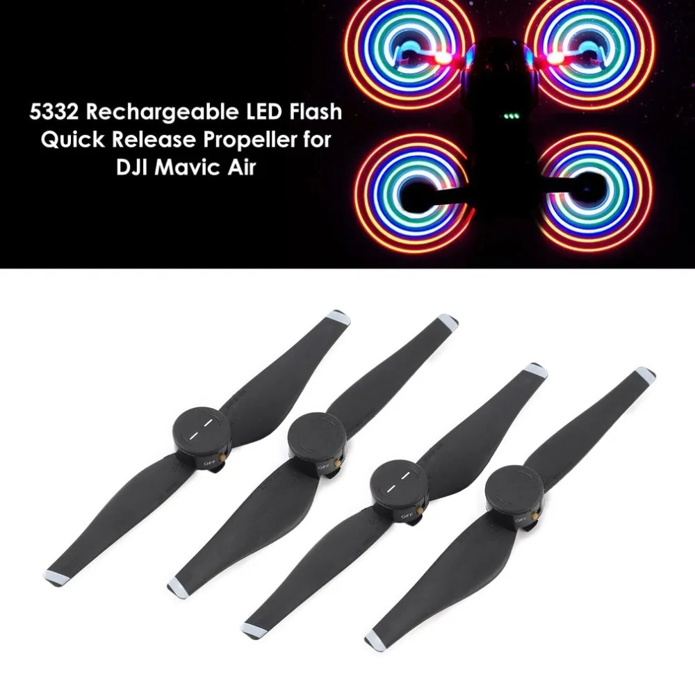 

2 Pairs 5332 Quick Release Propellers Rechargeable Battery LED Flash Blades CW CCW Props for DJI Mavic Air FPV Drone
