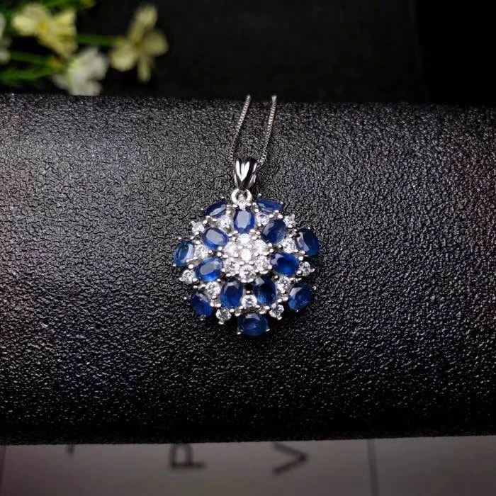  Collier pendentif en pierres précieuses naturelles saphir bleu collier pendentif en argent S925