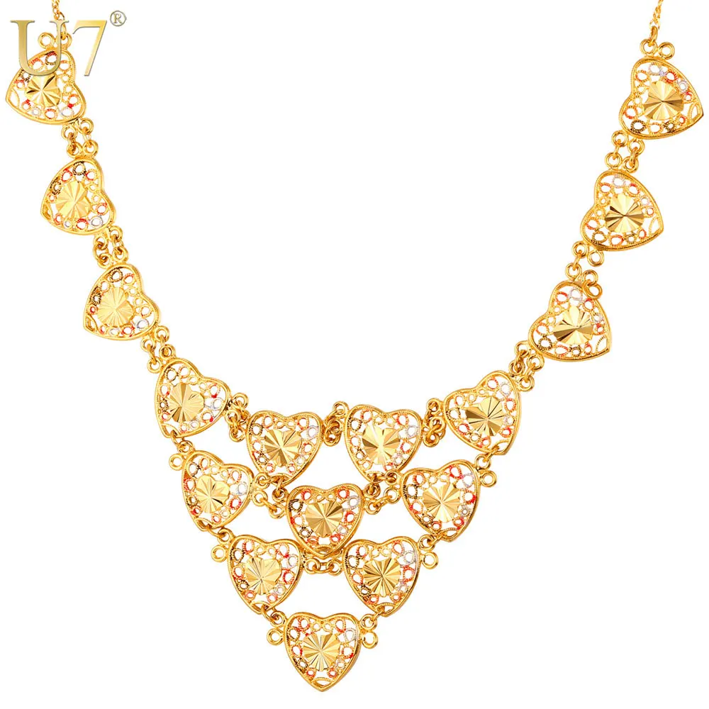 U7 Maxi Necklace Gold Color Jewelry Wholesale Romantic Love Heart Women Statement Necklace