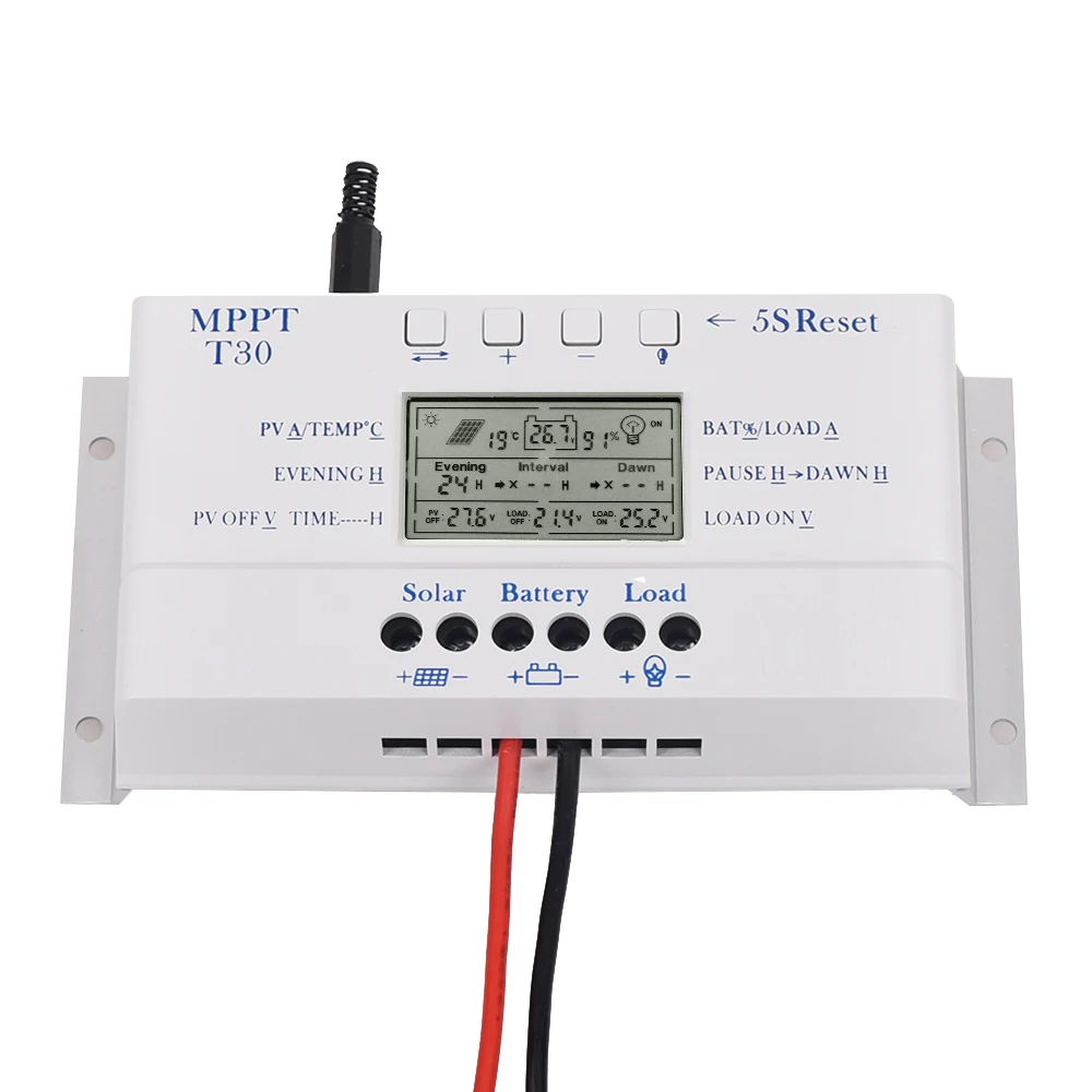 

LCD 30A 12V 360W/24V 720W MPPT Solar Panel Regulator Charge Controller 3 Periods T30