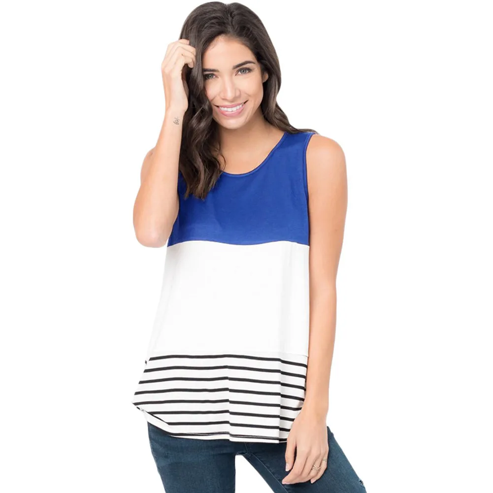 

Summer new round collar sleeveless stripe splicing leisure jacket vest