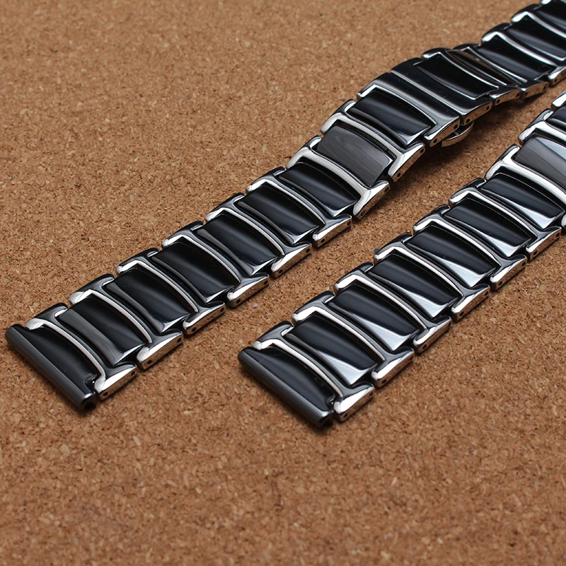 

Promotion Black Ceramic with solid links Stainless steel metal Watchband Strap Bracelets wristwatches band 20mm 22mm men women