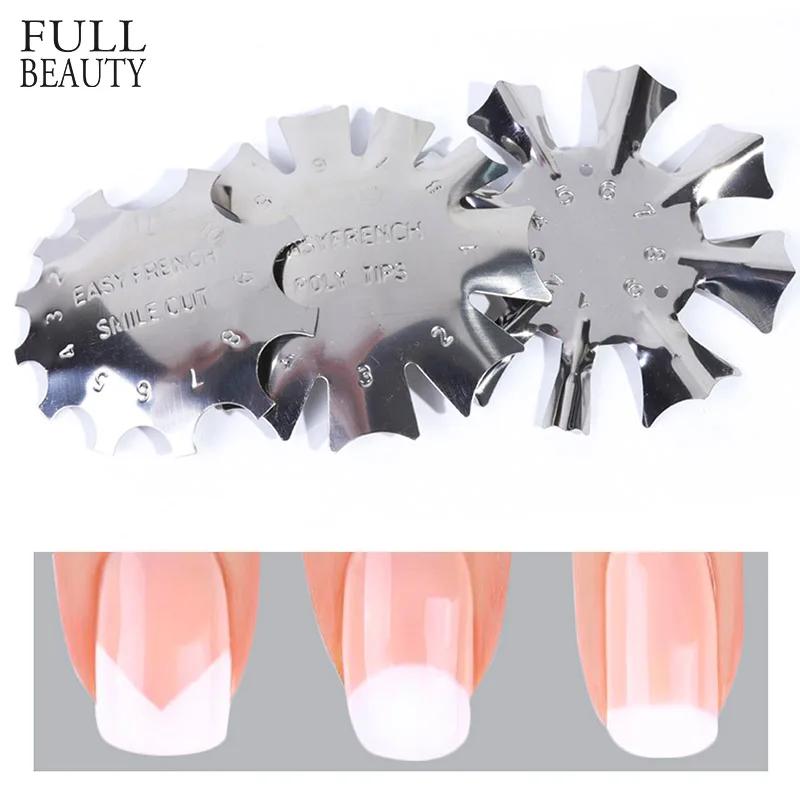 

3 Types Easy French Smile Line Edge Cutter Nail Stencil Template Steel V Round French Tips Cut Multi-size Manicure Tool CH673-1