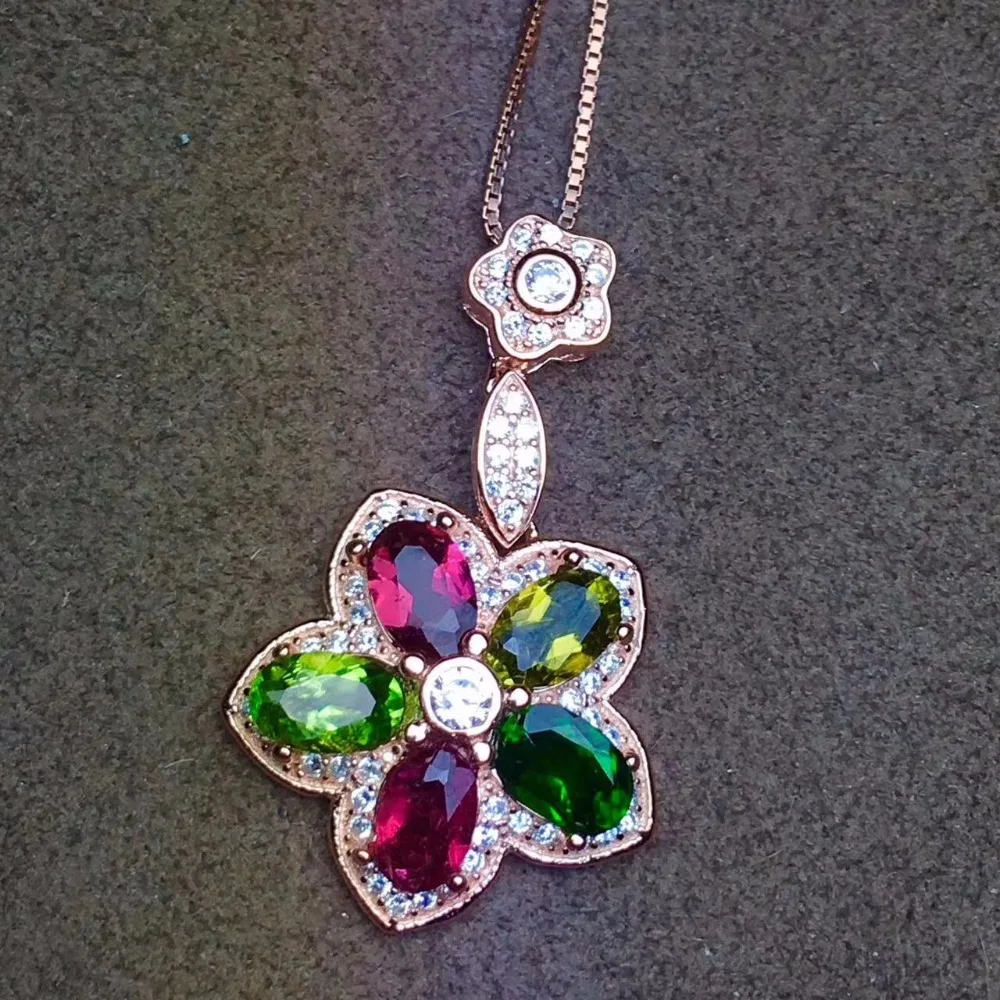 Pendentif tourmaline multicolore naturel pierres précieuses naturelles élégant fleur de prunier pen