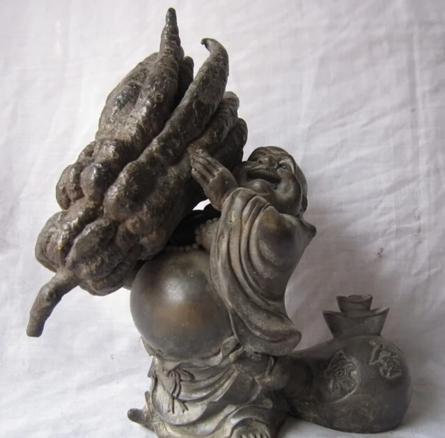 

JP S0524 Details about Lucky Bronze Wealth Happy Laugh Buddha & Chayote Statue D Discount 35%