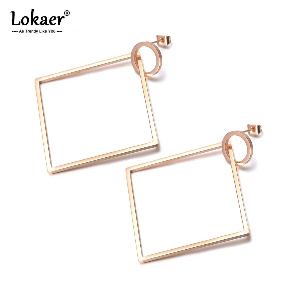 Lokaer модные ювелирные изделия в стиле панк Квадратный Круг преувеличенные золотые, розовые серьги цвет из нержавеющей стали подарок для женщин E18075