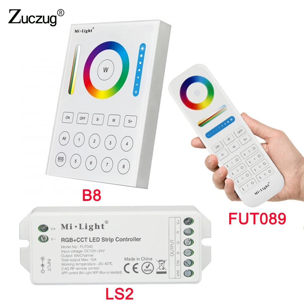 

B8 Wall-mounted Touch Panel FUT089 8 Zone remote RF dimmer LS2 5IN 1smart led controller for RGB+CCT led strip MiLight