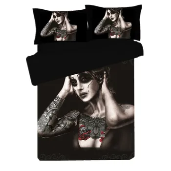 

Lai Yin Sun Digital printing Black Skull Printed Duvet Cover Set 2/3pcs Single Queen King Bedclothes Bed Linen Bedding Sets Star