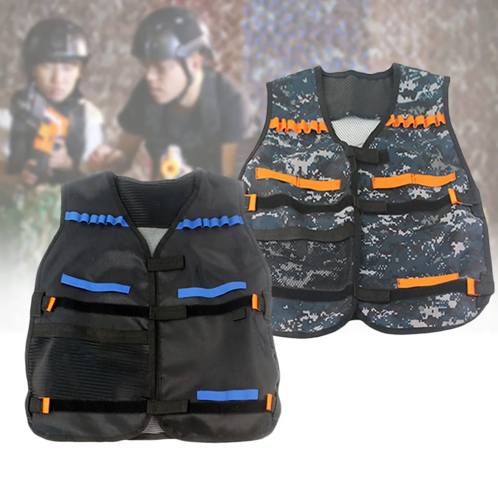 Outdoor Horse Riding Vest Security Guard Children Kids Black Tactical Vest Jacket Waistcoat Tool Holder Toy Clip Darts