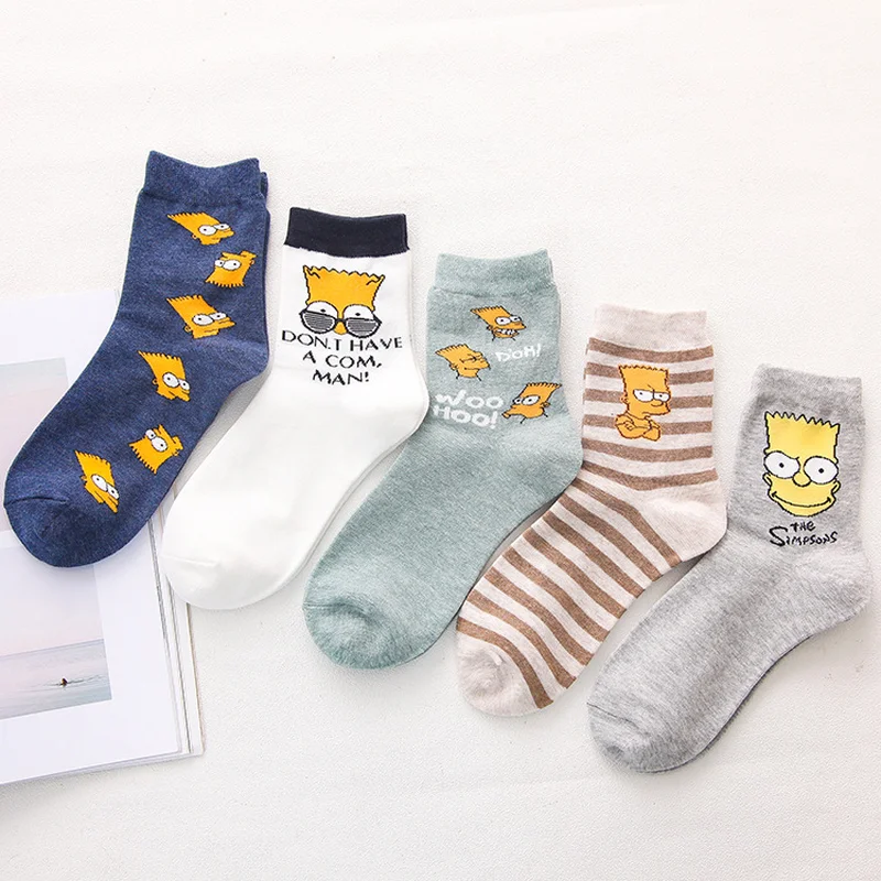 

IOLPR 10pcs=5prais socks Women Cotton Socks Simpsons Family Novelty Cute Socks Print Funny Fashion Casual Harajuku Happy Socks