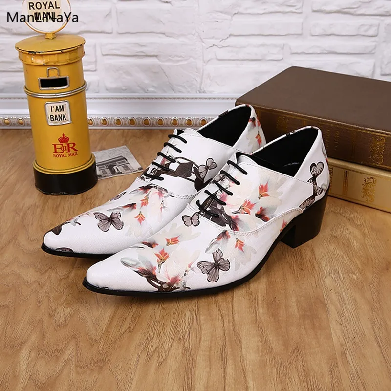 Borboleta Impressão Borracha Se Dos Cm Sapatos Acima Negócios Sapatas Calcanhar Couro Homens Genuíno Vestem 3 Masculino Da 5 Floral Quadrado Ata Oxfords De xPnZ7qw1