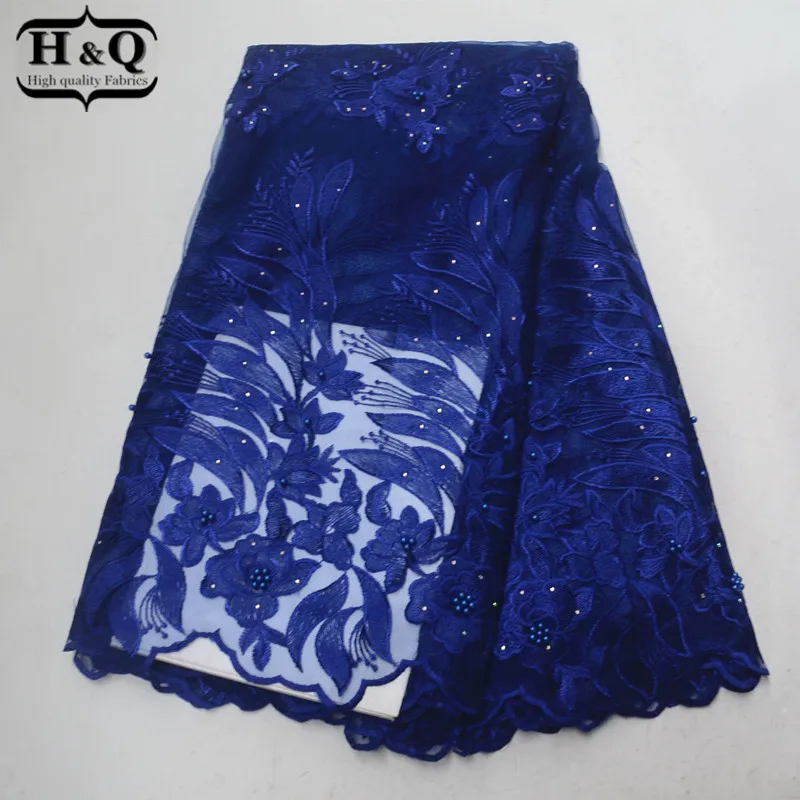 

Newest Design French Beaded Tulle Fabric With High Quality Nigerian Lace African Lace Fabric With Stones 5 Yards/Pcs For Clothes