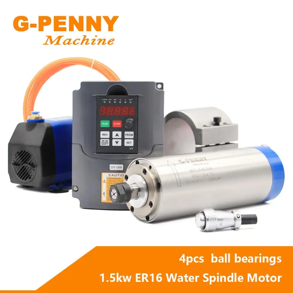 G-PENNY 1.5KW мотор шпинделя с водяным охлаждением ER16 4 подшипники 80x220 мм и 1.5kw VFD/инвертор и 80 мм кронштейн и 75 Вт водяной насос