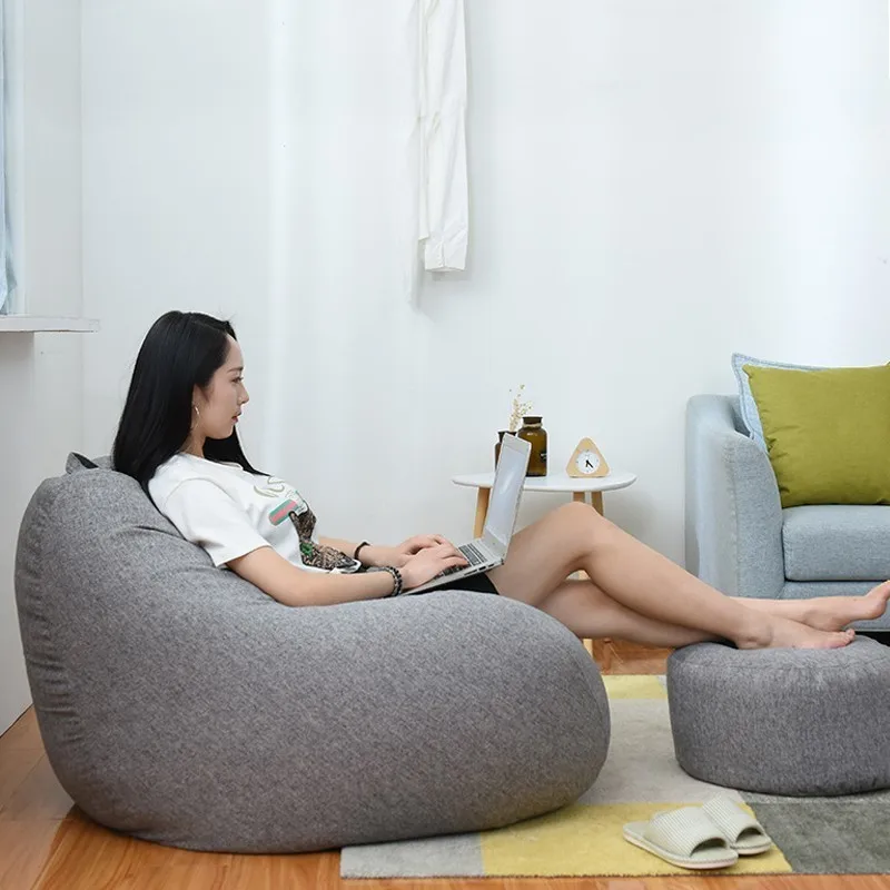cheap Multi Sizes Lazy Bean Bag Cover without Filler Home Decor Lounger Couch Cover Living Room Tatami Chair Beanbag Cover